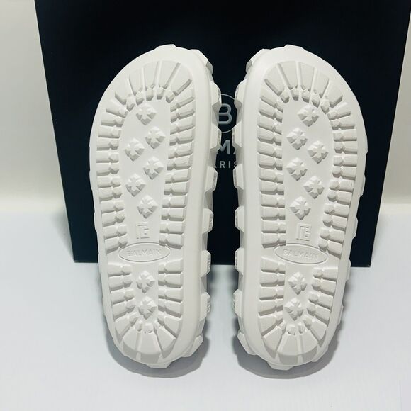 NIB Balmain White Ari Men Rubber Slip On Slides Sandal Embossed Logo 42/ 9 US - Picture 10 of 15